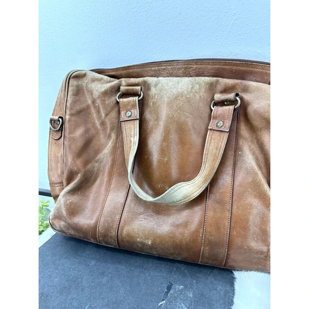 Sutton Bay vintage leather cowboy briefcase worn in tan laptop bag  brass